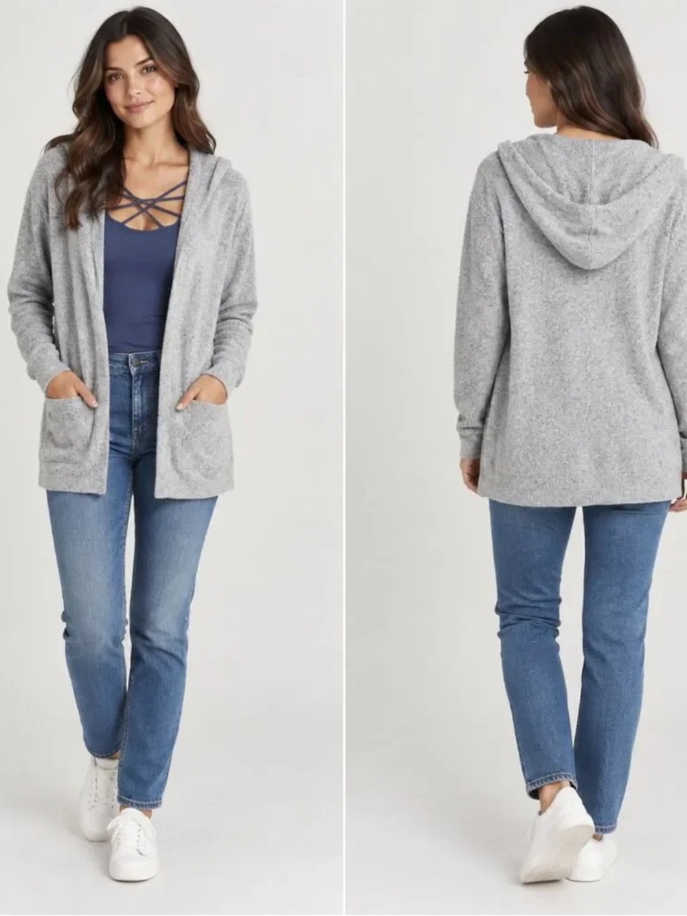 American Eagle Outfitters Soft and Sexy Open-Front Hooded Cardigan - Gray